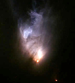 A star associated with ejected gases (McNeil's nebula), as imaged by the Gemini Multi-Object Spectrograph in infrared light.